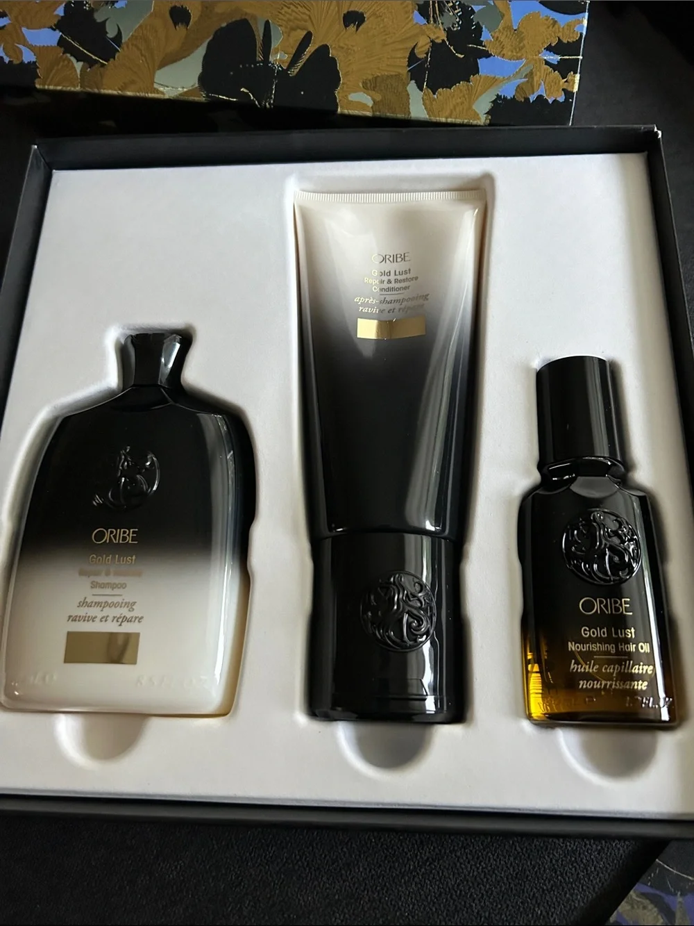 Oribe Gold Lust Collection New in Decorative Box with Black and Blue Accents